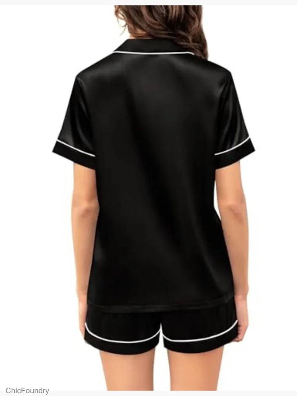 Silk Satin Pajama Set Button Down Short Sleeve & Shorts